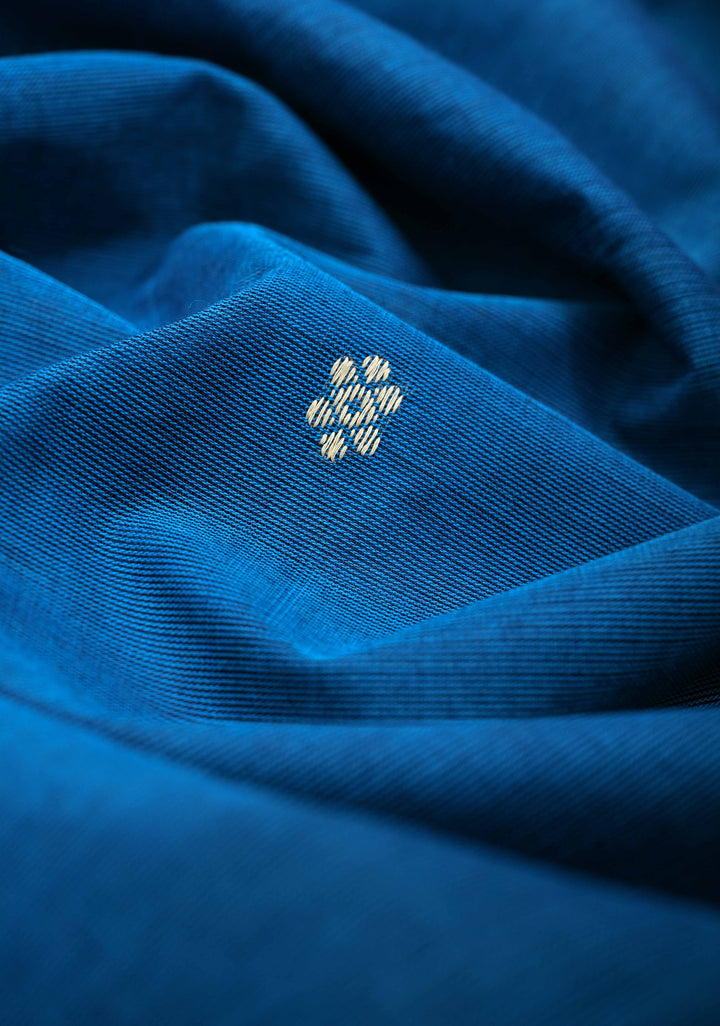 Sapphire Blue Kanchi Cotton Saree with Floral Buttas And Contrast Zari Border