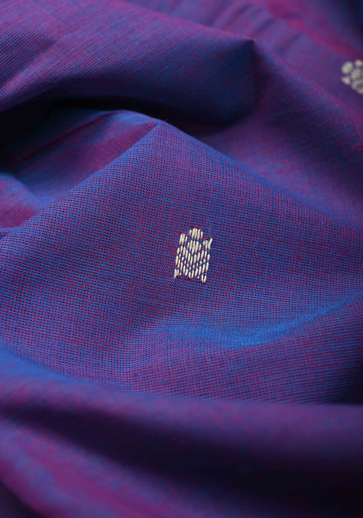 Purple Dual tone Kanchi Cotton Saree with Reham Buttas and Contrast Temple Zari Border, No Blouse piece