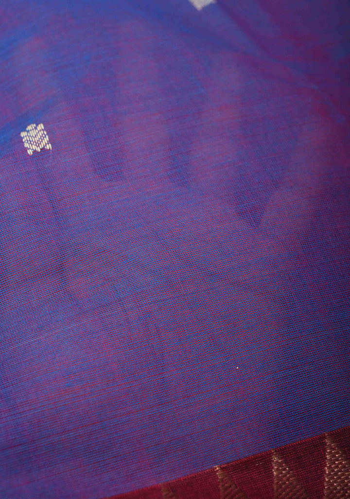 Purple Dual tone Kanchi Cotton Saree with Reham Buttas and Contrast Temple Zari Border, No Blouse piece