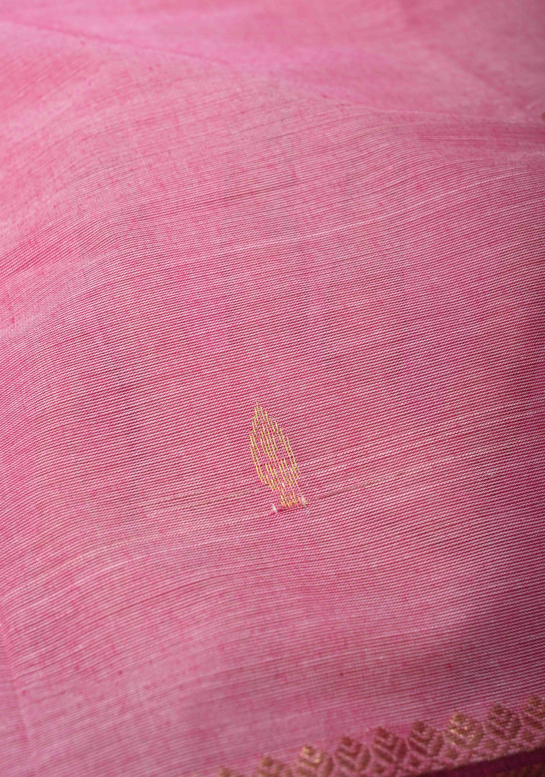 Rose Pink Kanchi Cotton Saree with Zari Buttas and Contrast Zari Border, No Blouse piece
