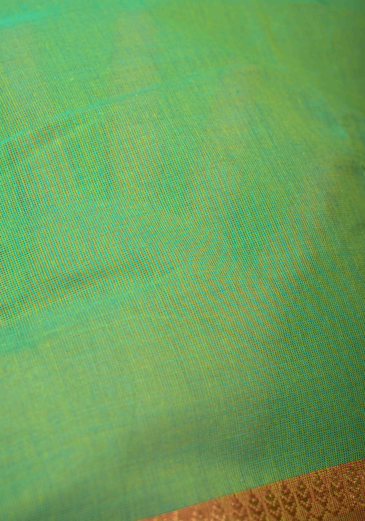 Neon Green Kanchi Cotton Saree with Contrast Zari Border | No Blouse piece