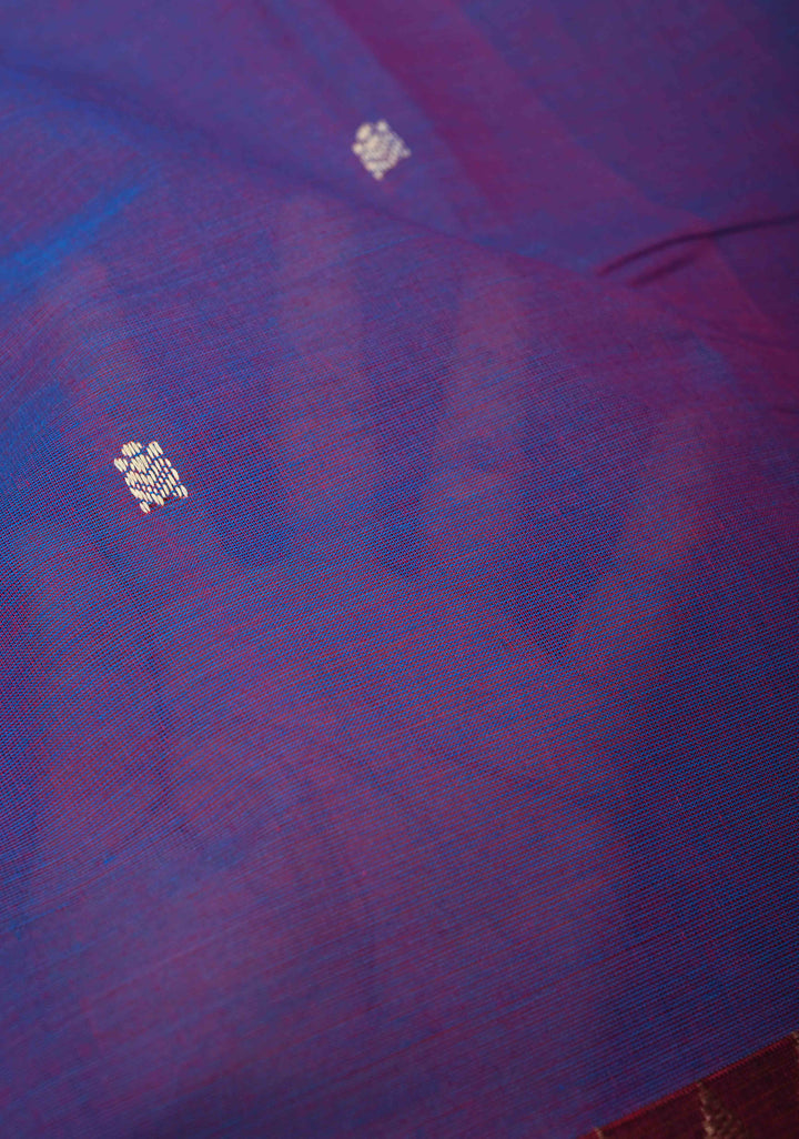 Purple Kanchi Cotton Saree with Zari Buttas And Contrast Zari Border | No Blouse piece
