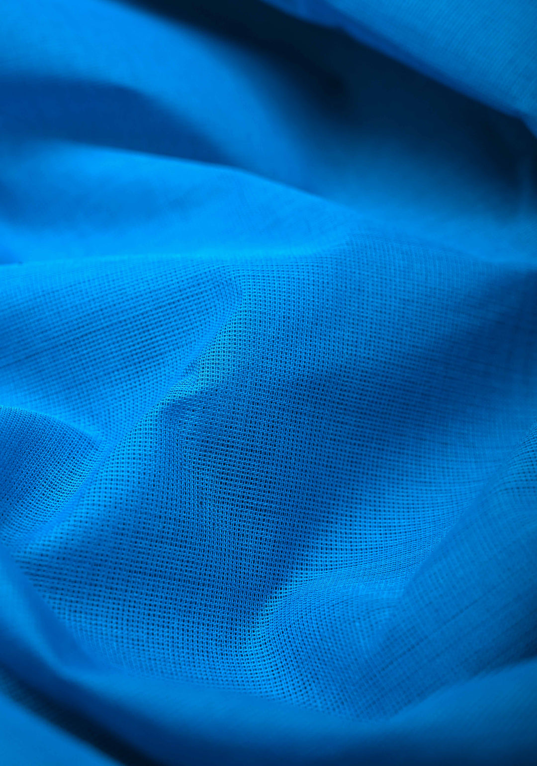 Pacific Blue Kanchi Cotton Saree with Contrast Border | No Blouse piece