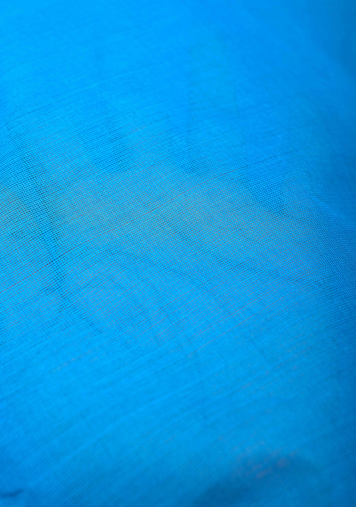 Pacific Blue Kanchi Cotton Saree with Contrast Border | No Blouse piece