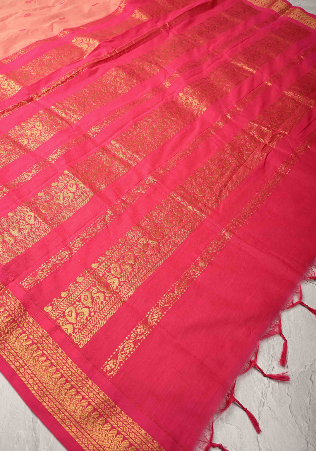 Pink Kanchi Cotton Saree with resham butta and zari border