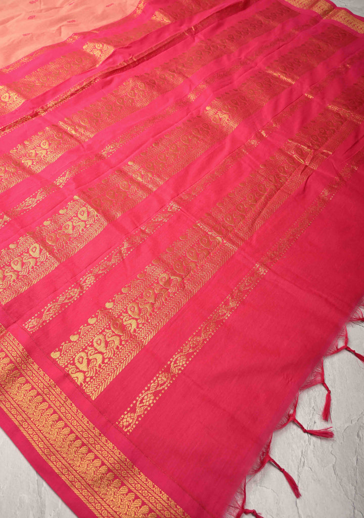 Pink Kanchi Cotton Saree with resham butta and zari border