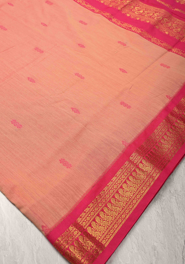 Pink Kanchi Cotton Saree with resham butta and zari border