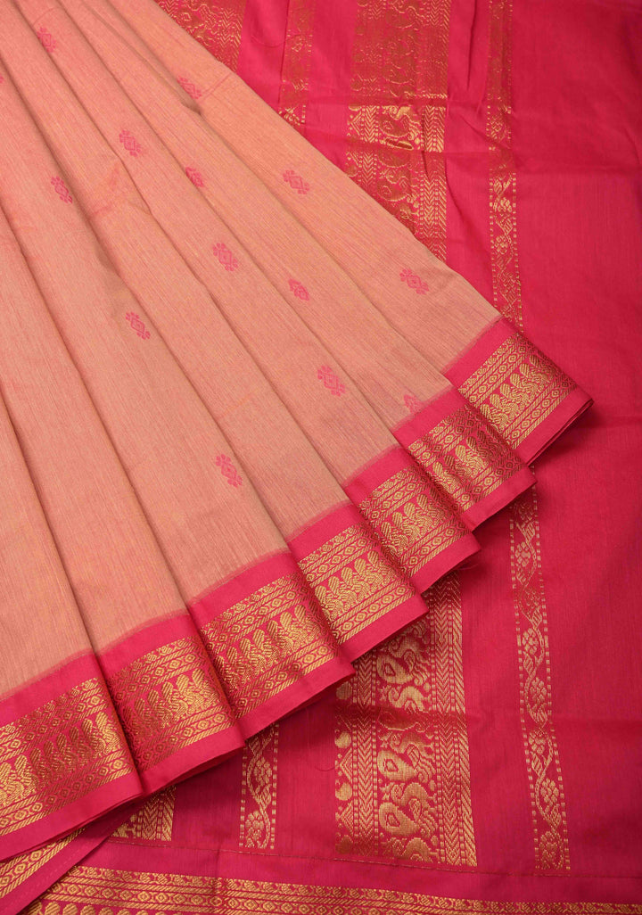 Pink Kanchi Cotton Saree with resham butta and zari border