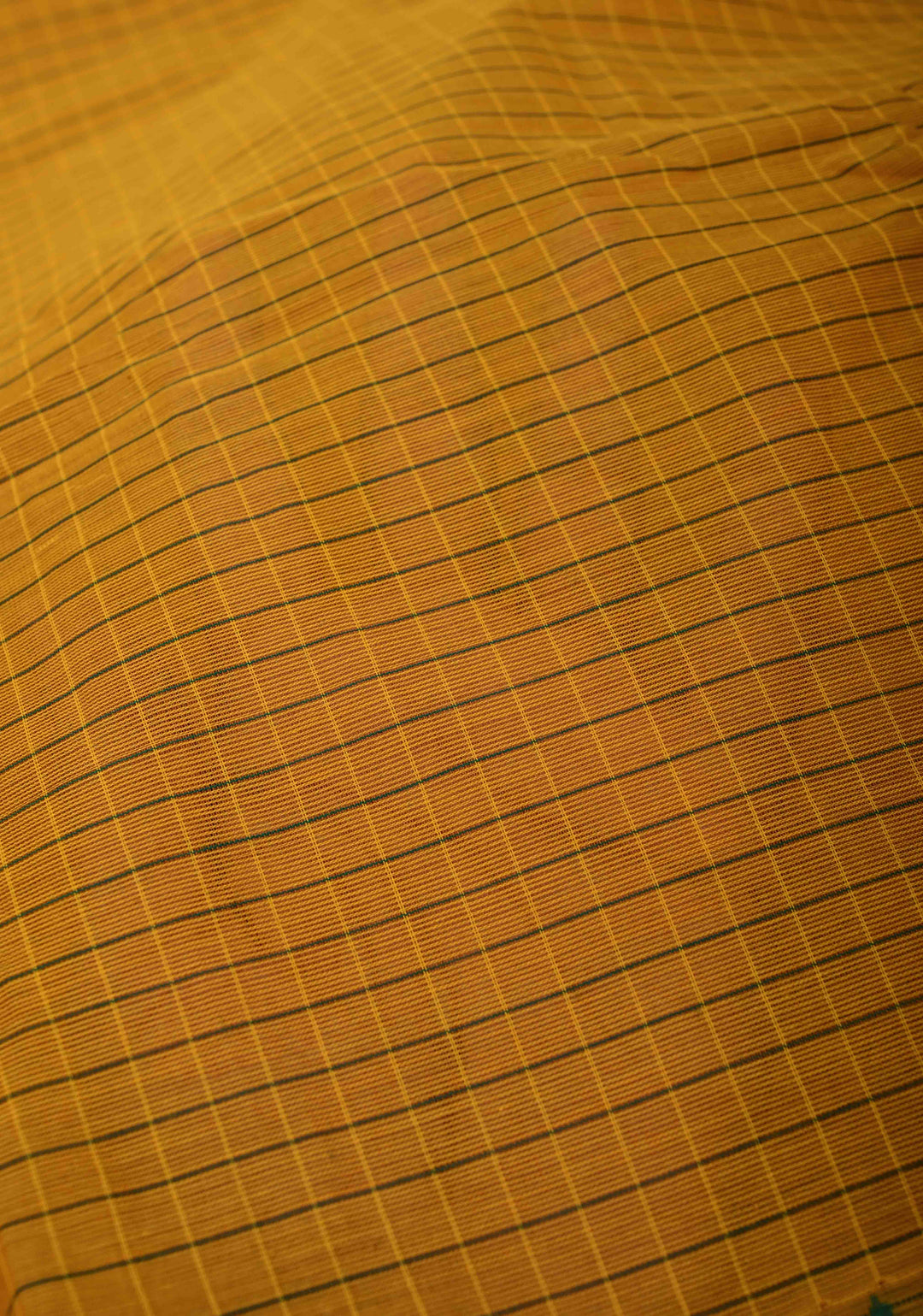 Mustard Kanchi Cotton Saree with Checks Pattern and Zari Border, No Blouse piece