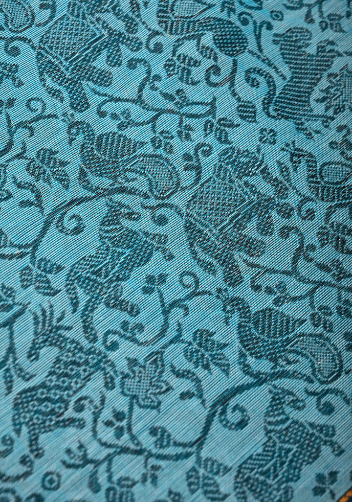 Pretty Chettinad Cotton Vanasingaram Panel Handwoven Saree in Sky Blue