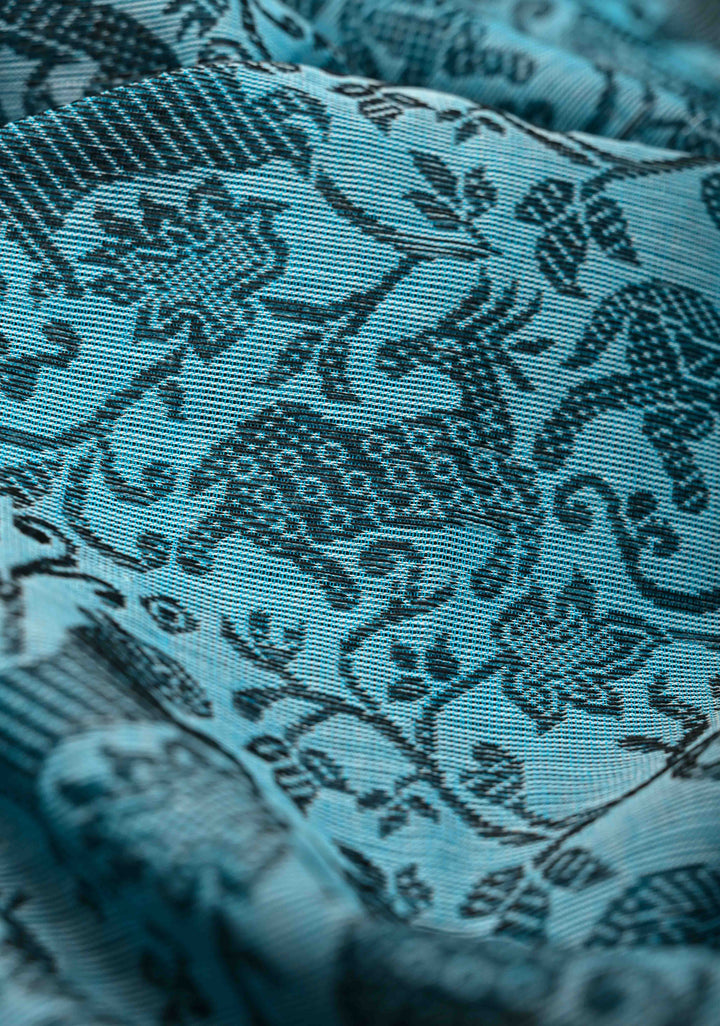Pretty Chettinad Cotton Vanasingaram Panel Handwoven Saree in Sky Blue