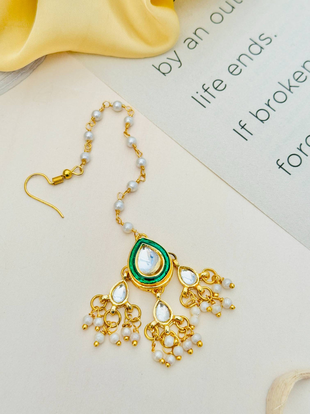 Traditional Gold Plated Green Kundan Maang Tikka | SHOBITAM