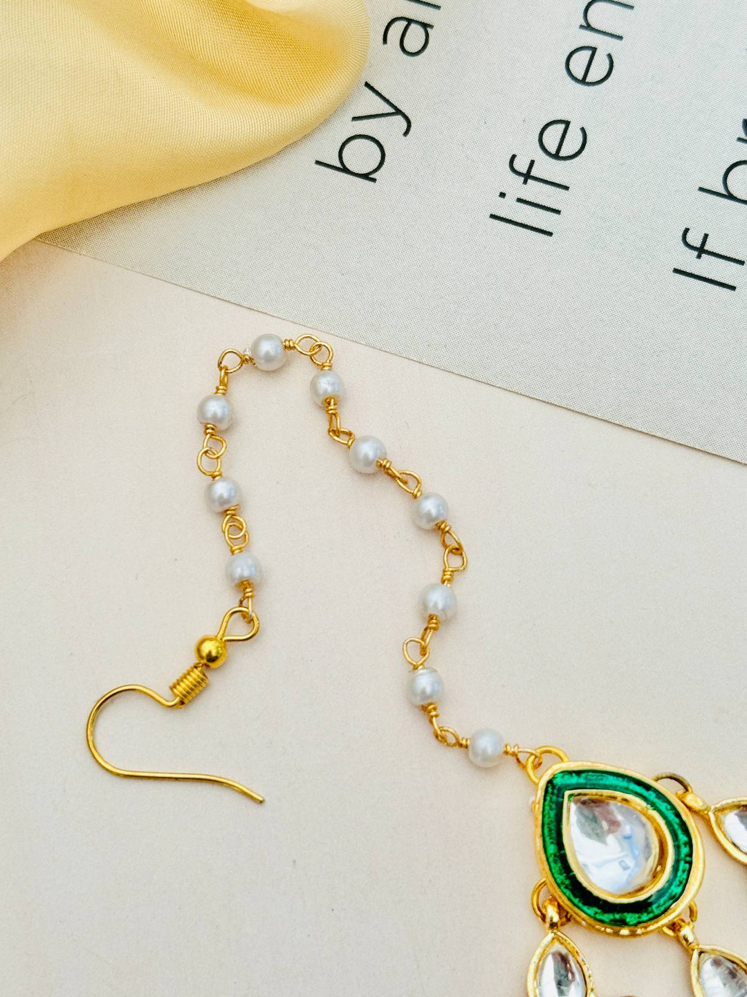 Traditional Gold Plated Green Kundan Maang Tikka | SHOBITAM