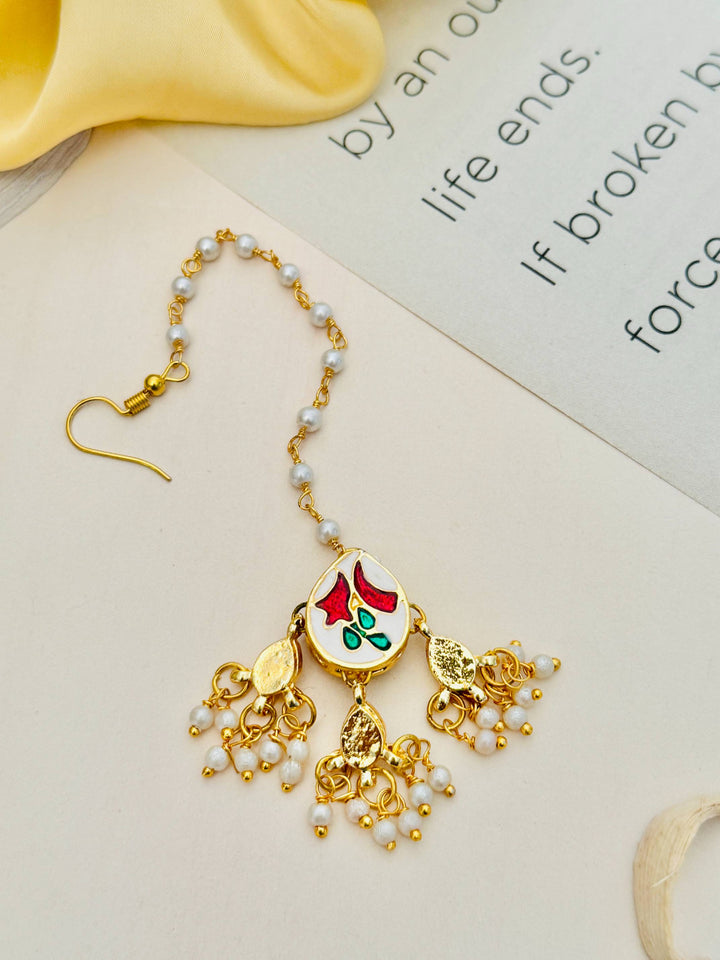 Traditional Gold Plated Green Kundan Maang Tikka | SHOBITAM