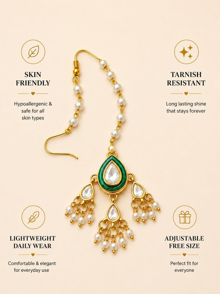 Traditional Gold Plated Green Kundan Maang Tikka | SHOBITAM