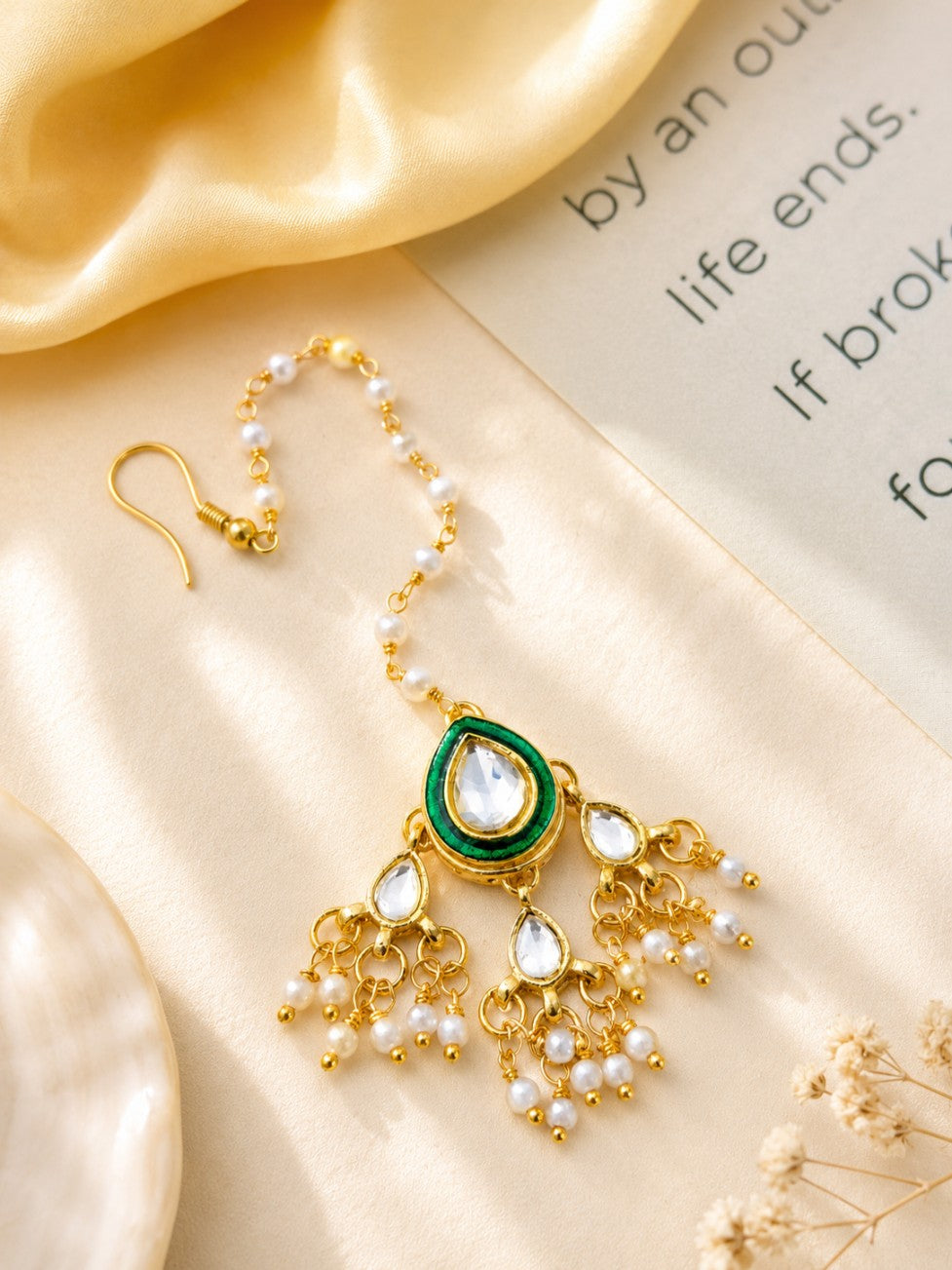 Traditional Gold Plated Green Kundan Maang Tikka | SHOBITAM