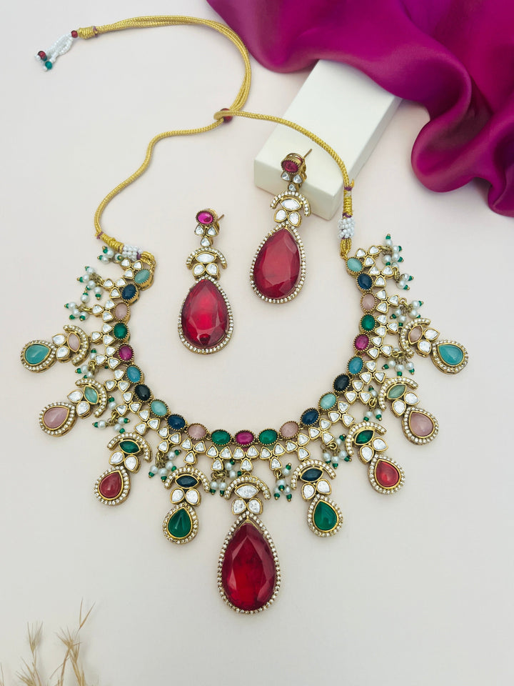 Royal Multicolor Stone Statement Necklace Set | SHOBITAM