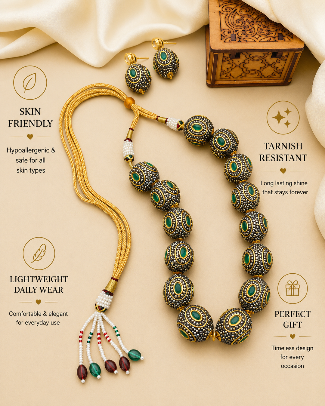High Quality Round Jaipuri Beads Big Ball Mala Set  | SHOBITAM