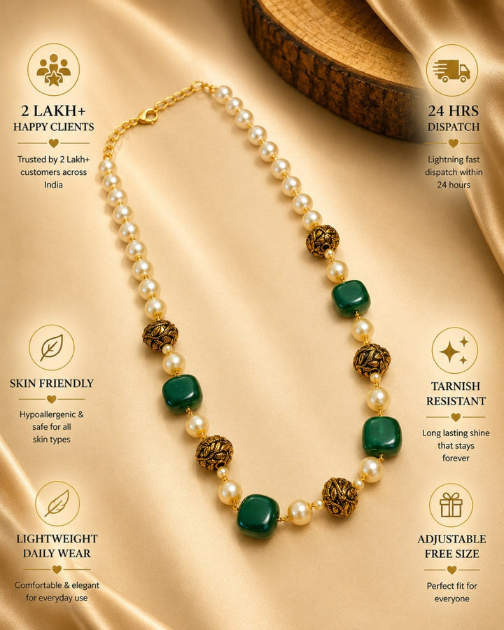 Ruby Emerald Golden Jaipuri Beads Pearls Mala | SHOBITAM