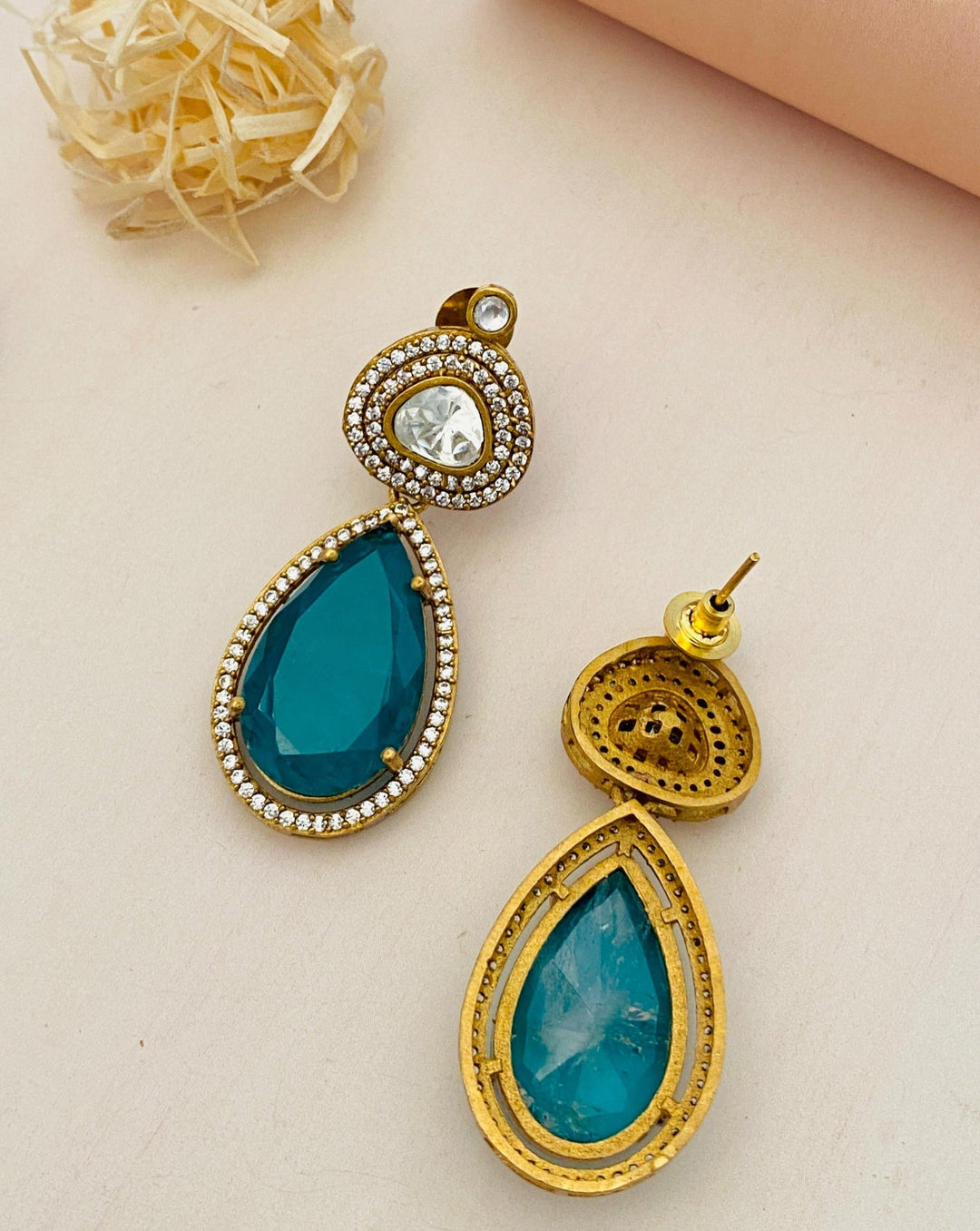 Elegant Emerald Green Pendant Necklace with Earrings |SHOBITAM