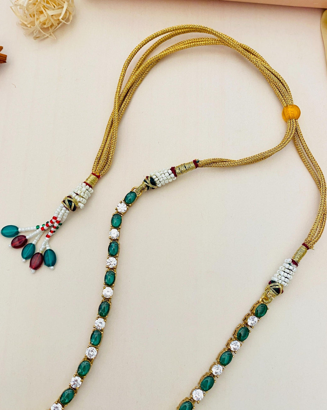 Elegant Emerald Green Pendant Necklace with Earrings |SHOBITAM