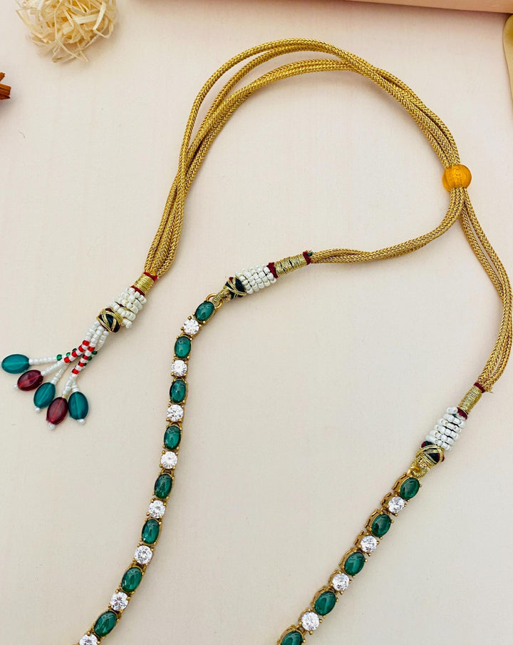 Elegant Emerald Green Pendant Necklace with Earrings |SHOBITAM