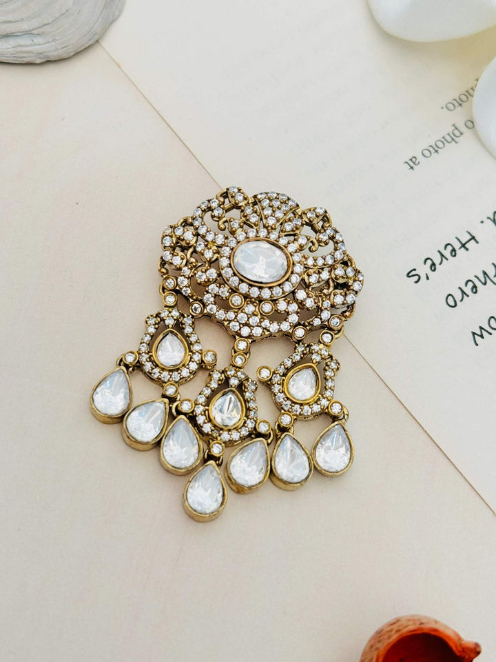 Wedding Premium Gold Plated Polki Men Brooch Pin | SHOBITAM