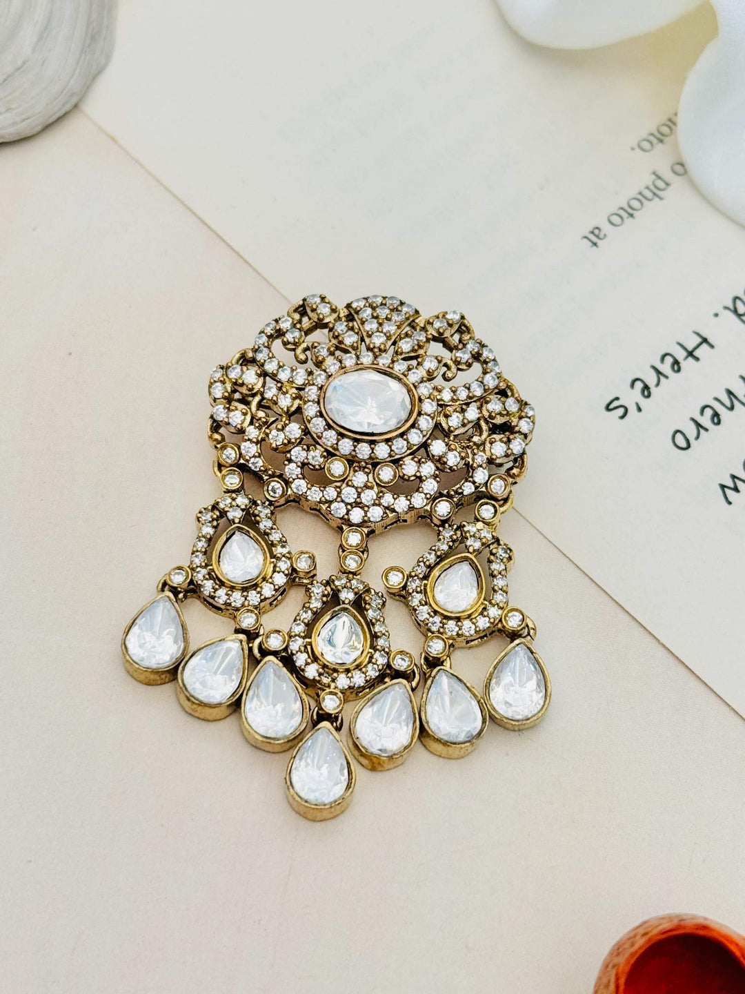 Wedding Premium Gold Plated Polki Men Brooch Pin | SHOBITAM