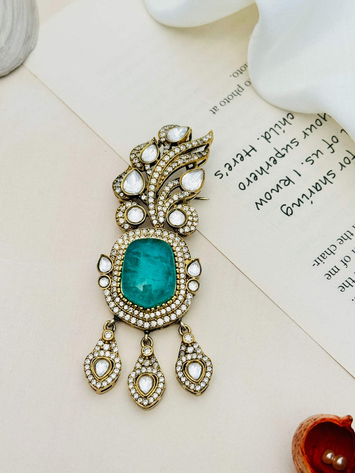 Wedding Emerald Gold Plated Men Brooch Pin | SHOBITAM