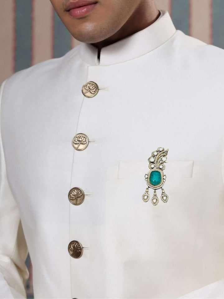 Wedding Emerald Gold Plated Men Brooch Pin | SHOBITAM