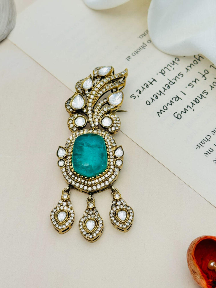 Wedding Emerald Gold Plated Men Brooch Pin | SHOBITAM