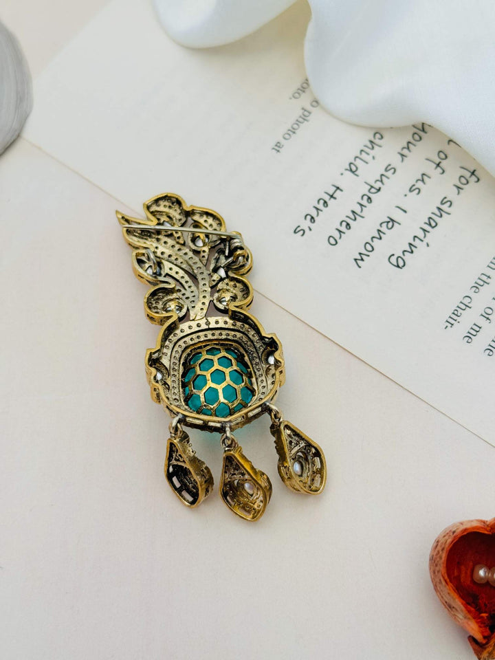Wedding Emerald Gold Plated Men Brooch Pin | SHOBITAM