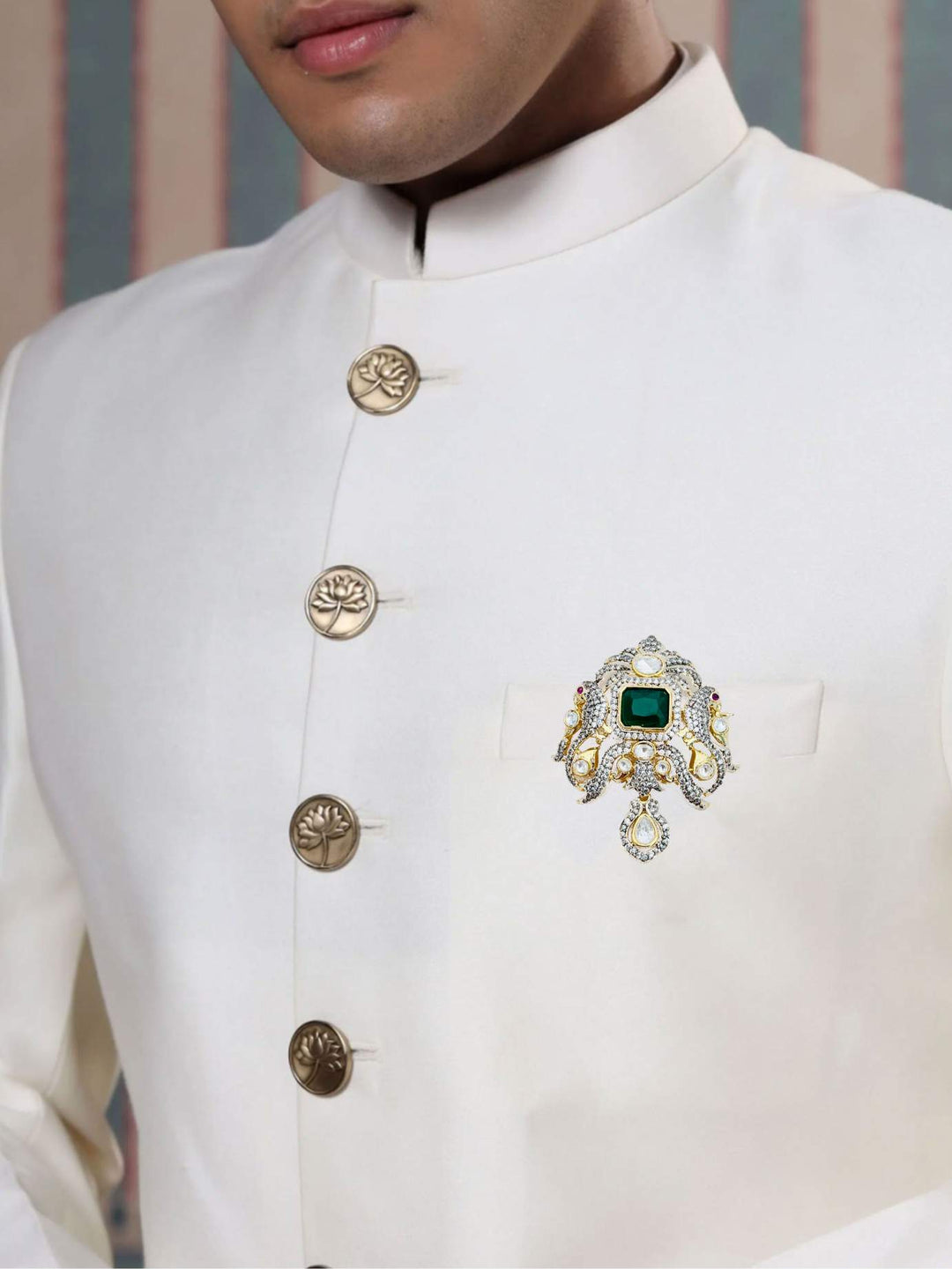 Mint Green Kundan Triple Jhumka Earrings | SHOBITAM