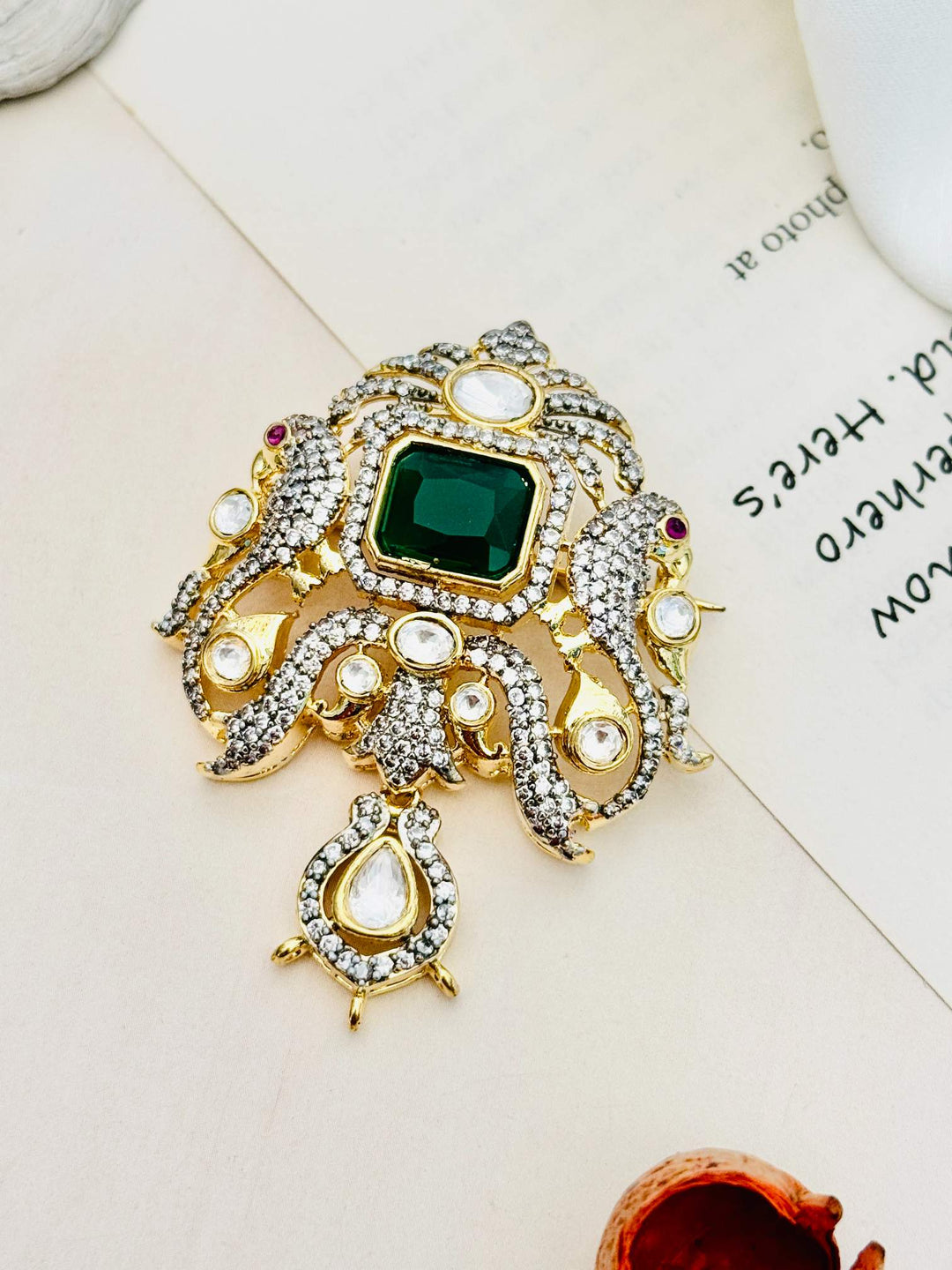 Mint Green Kundan Triple Jhumka Earrings | SHOBITAM