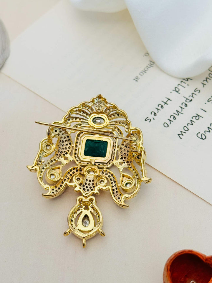 Mint Green Kundan Triple Jhumka Earrings | SHOBITAM