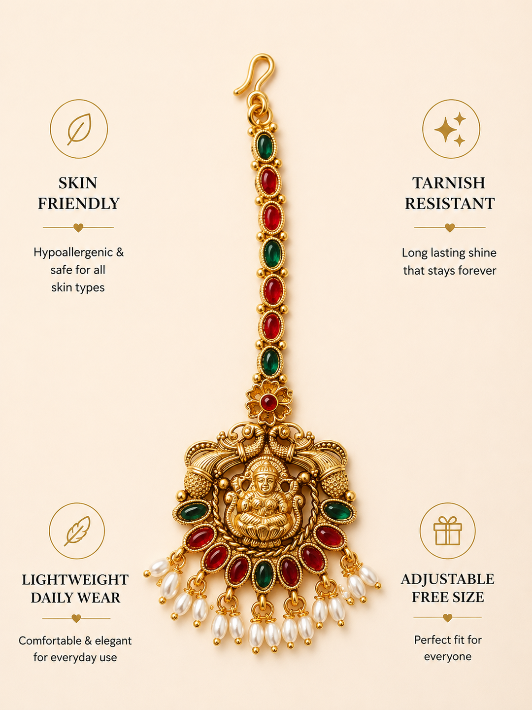 Antique Temple Style Goddess Laxmi Maang Tikka for Women | SHOBITAM