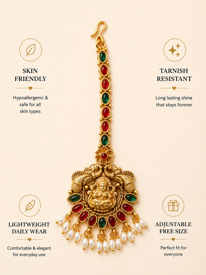 Antique Temple Style Goddess Laxmi Maang Tikka for Women | SHOBITAM