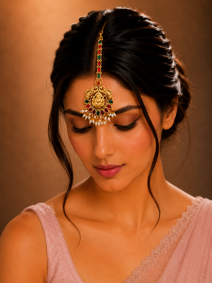 Antique Temple Style Goddess Laxmi Maang Tikka for Women | SHOBITAM