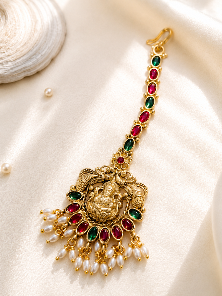 Antique Temple Style Goddess Laxmi Maang Tikka for Women | SHOBITAM