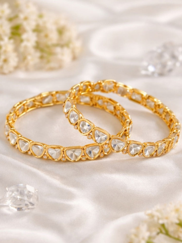 Gold Plated Silm Polki Moissanite Bangles | SHOBITAM