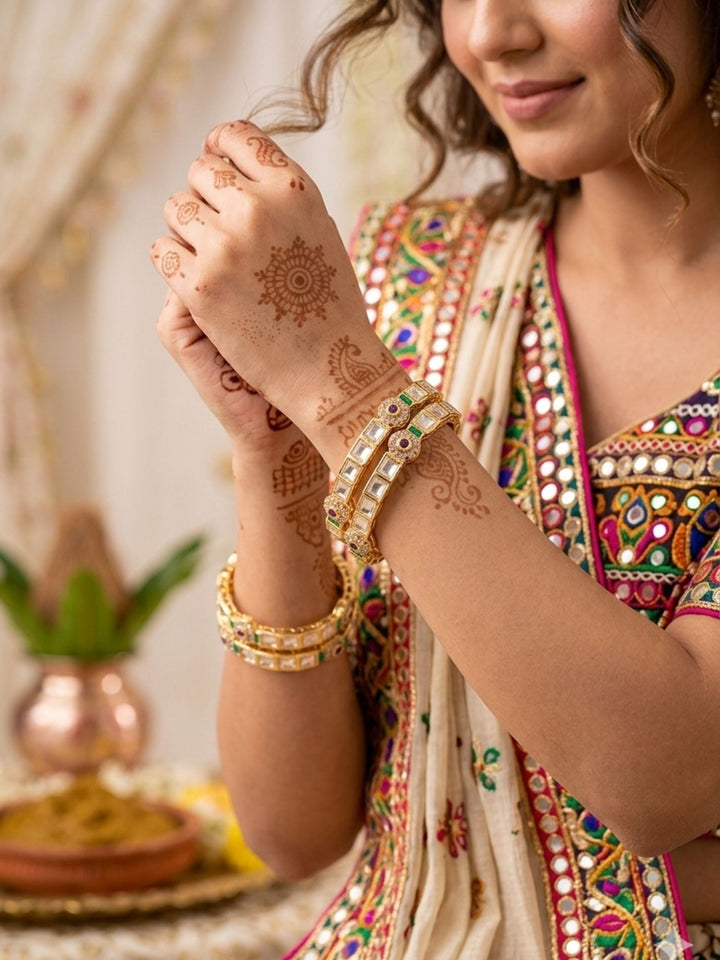 Gold Plated Antique Polki Moissanite Bangles | SHOBITAM
