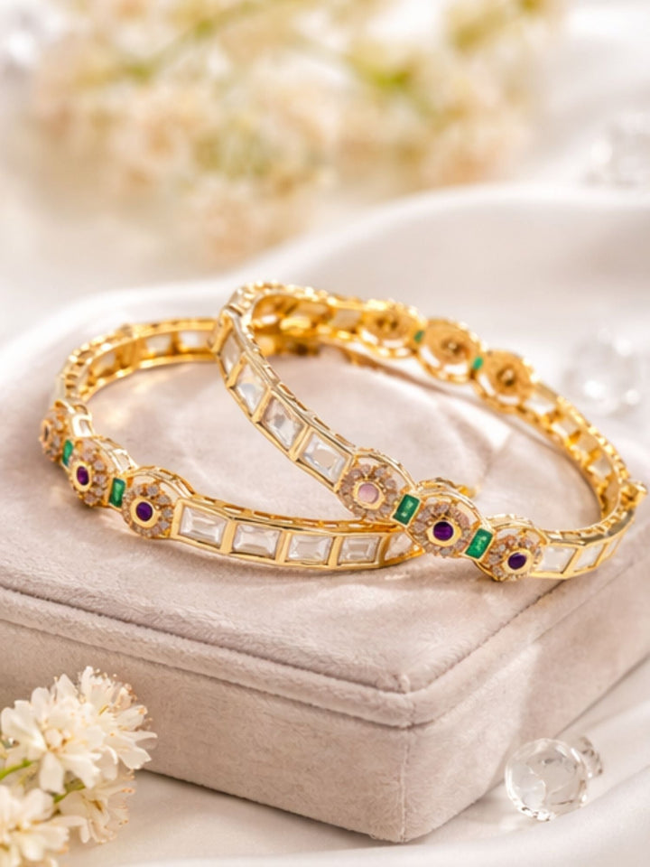Gold Plated Antique Polki Moissanite Bangles | SHOBITAM