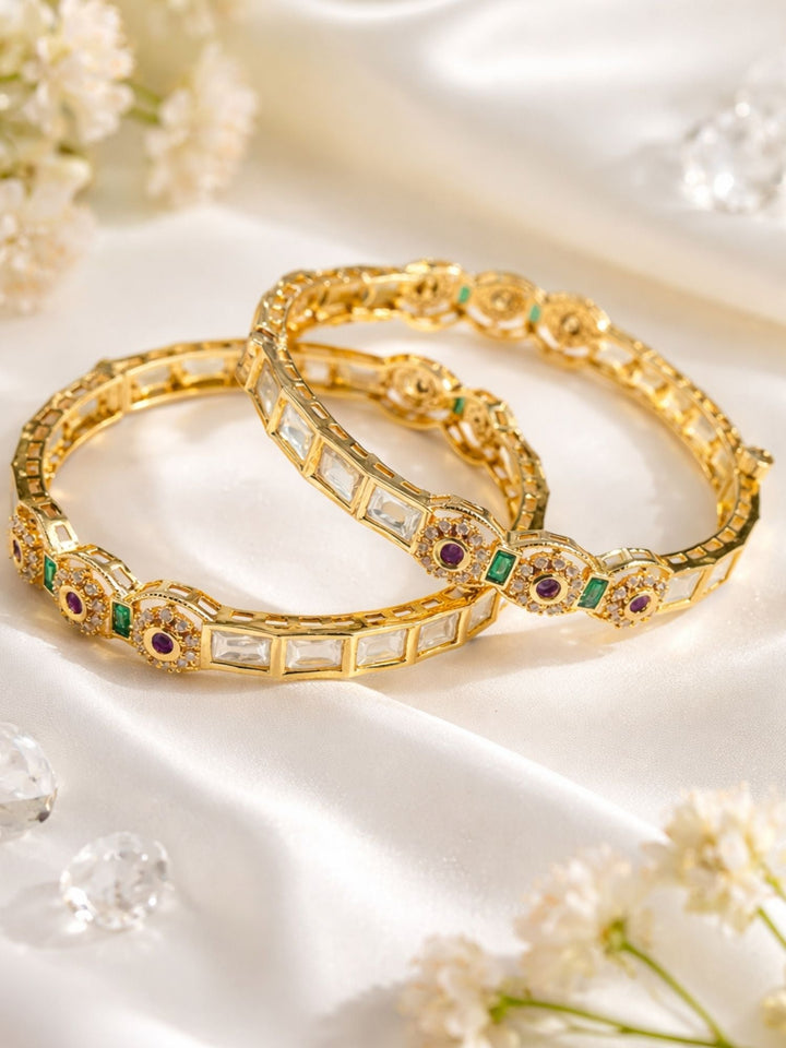 Gold Plated Antique Polki Moissanite Bangles | SHOBITAM