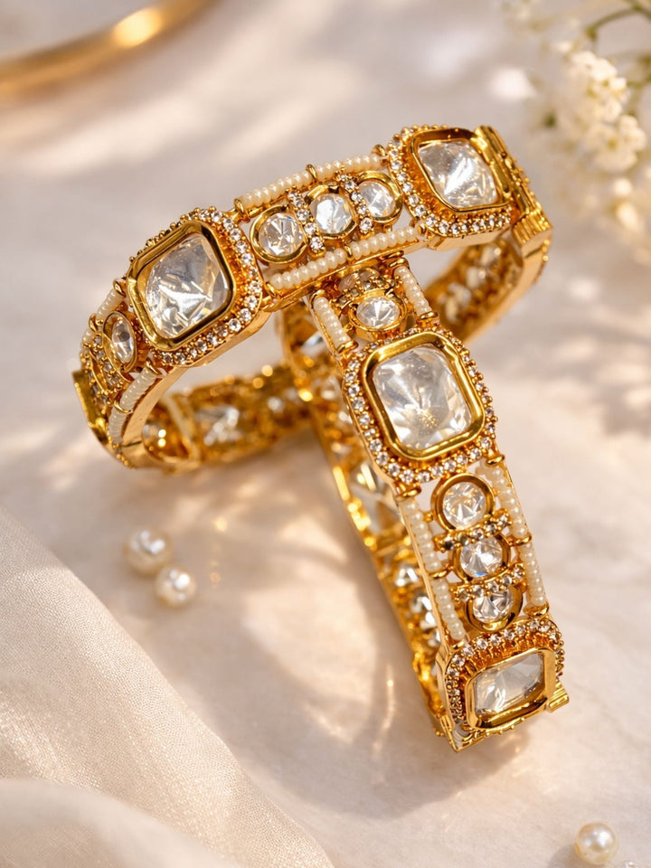 Gold Plated Wedding Polki Moissanite Bangles | SHOBITAM