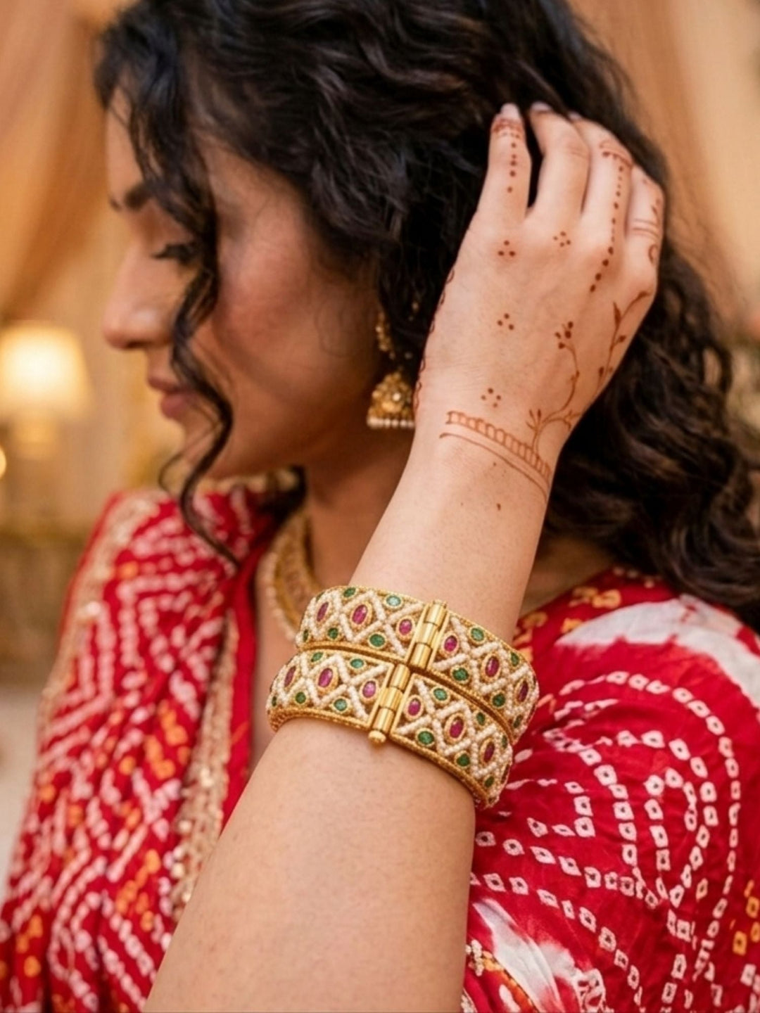 "2.4" Antique Multicolour Gold Plated Polki Bangles | SHOBITAM