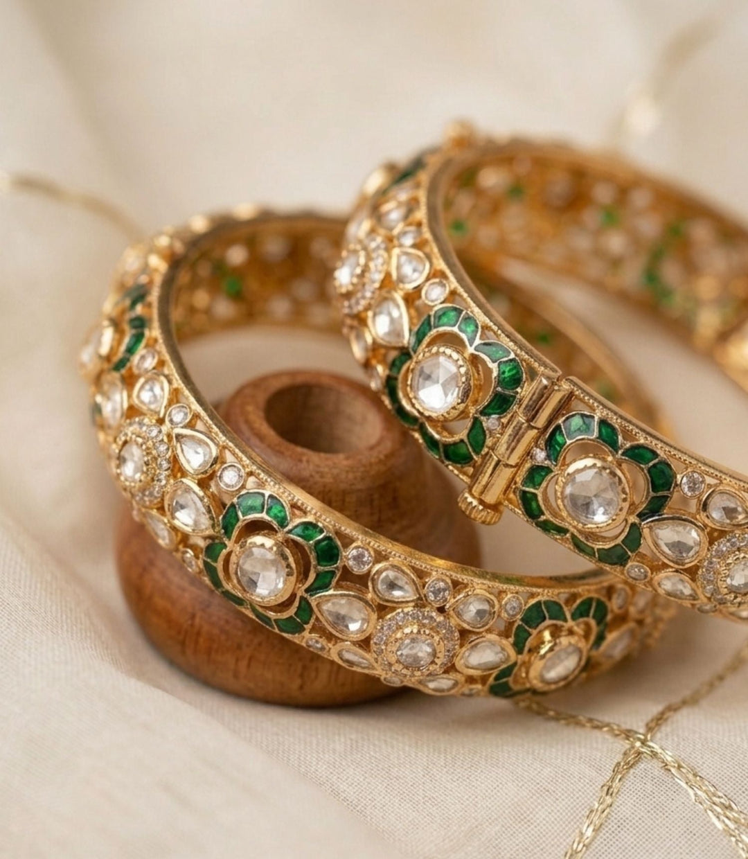 Gold Plated Uncut Polki Moissanite Bangles | SHOBITAM