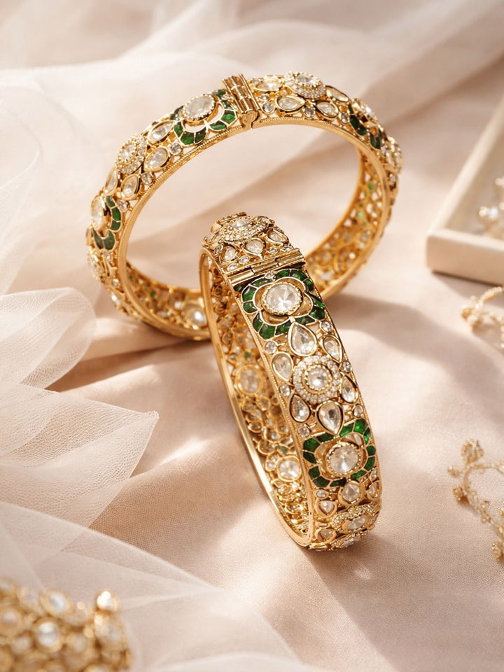 Gold Plated Uncut Polki Moissanite Bangles | SHOBITAM