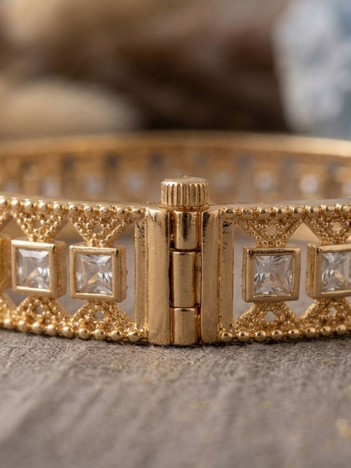 Gold Plated Polki Diamond Touch Pair of Kada Bangles |SHOBITAM