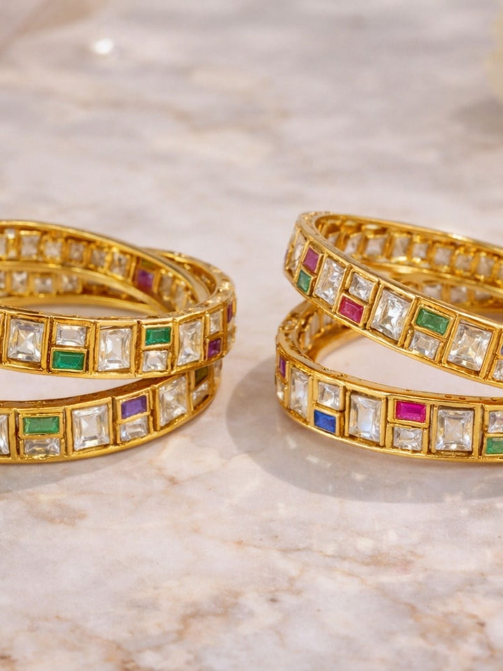 Traditional Gold Plated Silm Square Polki Bangles | SHOBITAM