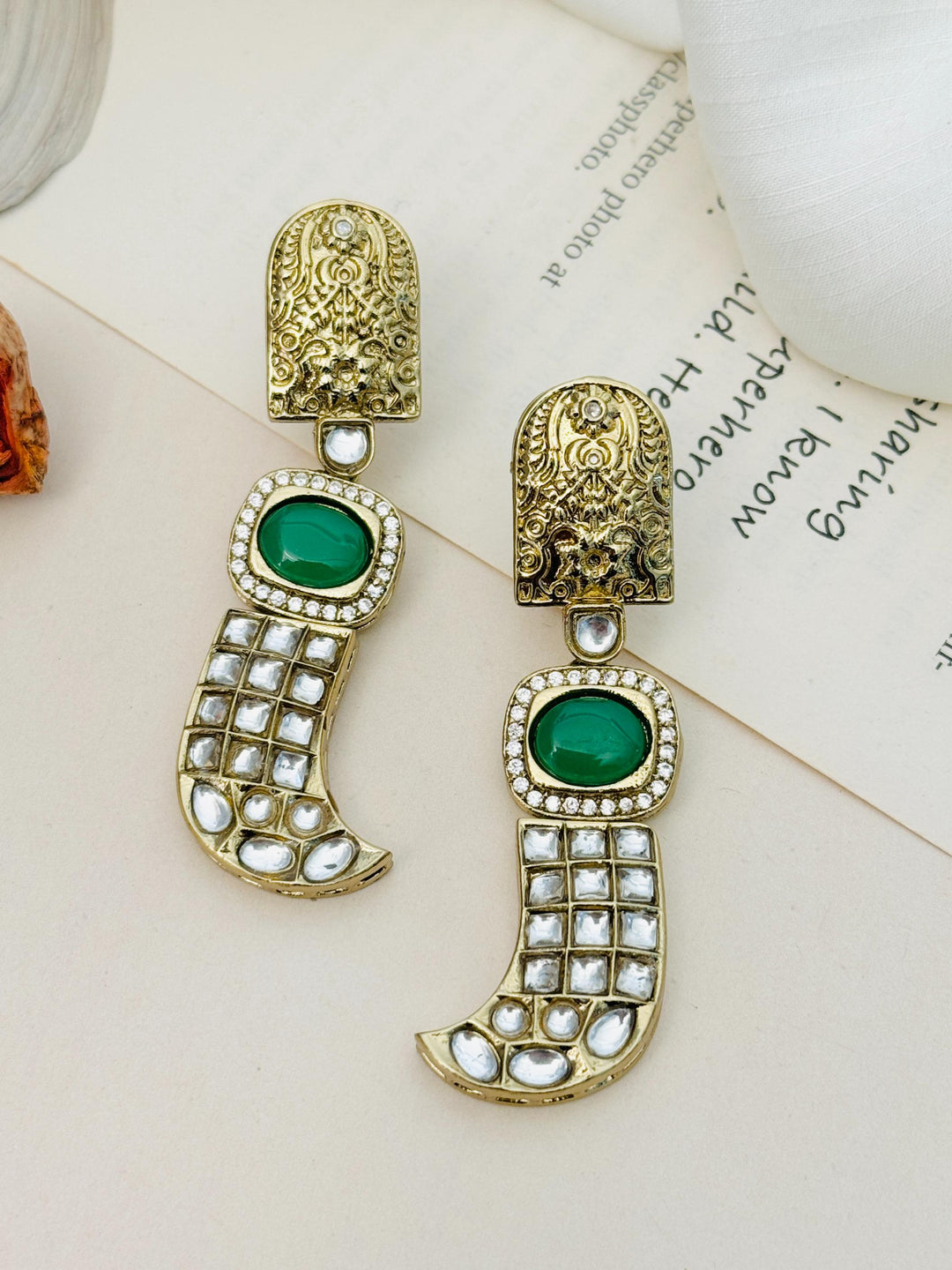 Green Stone Statement Earrings – Designer Festive Glam | SHOBITAM